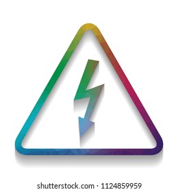 High voltage danger sign. Vector. Colorful icon with bright texture of mosaic with soft shadow on white background. Isolated.