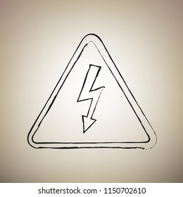 High voltage danger sign. Vector. Brush drawed black icon at light brown background.