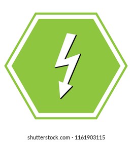 High voltage danger sign. Vector. White icon with black shadow at yellow green honeycomb on white background.