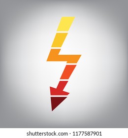 High voltage danger sign. Vector. Horizontally sliced icon with colors from sunny gradient in gray background.