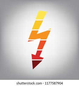 High voltage danger sign. Vector. Horizontally sliced icon with colors from sunny gradient in gray background.