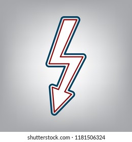 High voltage danger sign. Vector. Dark red, transparent and midnight green stroke of white icon at grayish background.