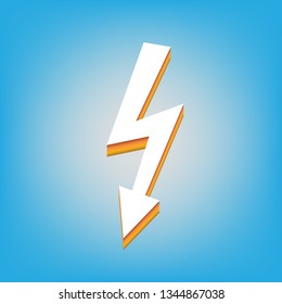 High voltage danger sign. Vector. White icon with 3d warm-colored gradient body at sky blue background.
