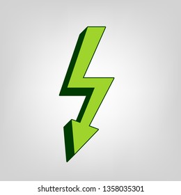 High voltage danger sign. Vector. Yellow green solid icon with dark green external body at light colored background.