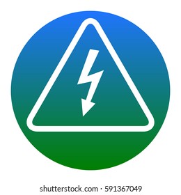 High voltage danger sign. Vector. White icon in bluish circle on white background. Isolated.