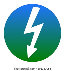High voltage danger sign. Vector. White icon in bluish circle on white background. Isolated.