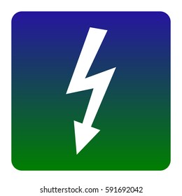 High voltage danger sign. Vector. White icon at green-blue gradient square with rounded corners on white background. Isolated.