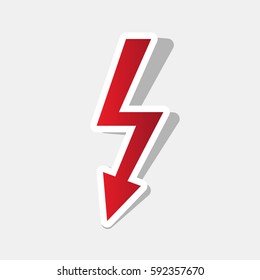 High voltage danger sign. Vector. New year reddish icon with outside stroke and gray shadow on light gray background.