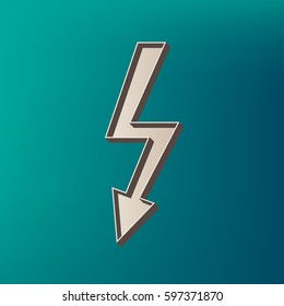 High voltage danger sign. Vector. Icon printed at 3d on sea color background.