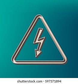 High voltage danger sign. Vector. Icon printed at 3d on sea color background.
