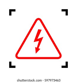 High voltage danger sign. Vector. Red icon inside black focus corners on white background. Isolated.
