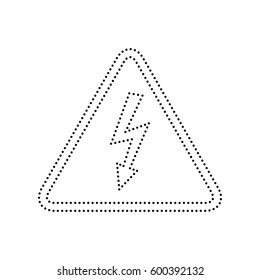 High voltage danger sign. Vector. Black dotted icon on white background. Isolated.