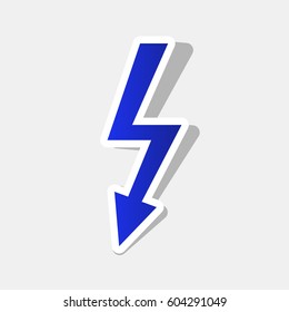High voltage danger sign. Vector. New year bluish icon with outside stroke and gray shadow on light gray background.
