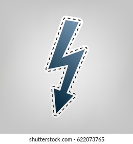 High voltage danger sign. Vector. Blue icon with outline for cutting out at gray background.