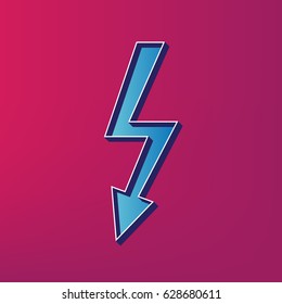High voltage danger sign. Vector. Blue 3d printed icon on magenta background.