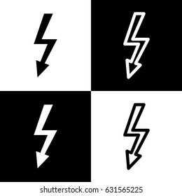 High voltage danger sign. Vector. Black and white icons and line icon on chess board.