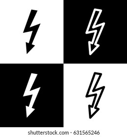 High voltage danger sign. Vector. Black and white icons and line icon on chess board.