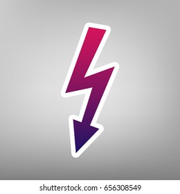 High voltage danger sign. Vector. Purple gradient icon on white paper at gray background.