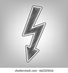 High voltage danger sign. Vector. Pencil sketch imitation. Dark gray scribble icon with dark gray outer contour at gray background.