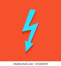 High voltage danger sign. Vector. Blue icon with soft shadow putted down on flamingo background.