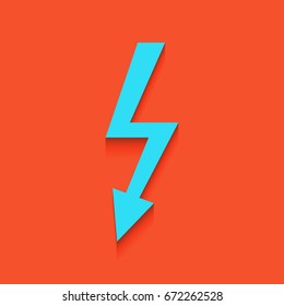 High voltage danger sign. Vector. Blue icon with soft shadow putted down on flamingo background.