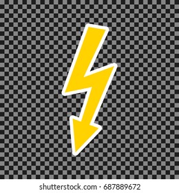 High voltage danger sign. Vector. Yellow icon with white contour on dark transparent background.