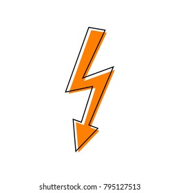 High voltage danger sign. Vector. Black line icon with shifted flat orange filled icon on white background. Isolated.