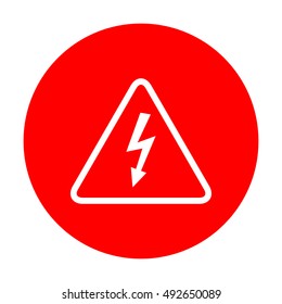 High voltage danger sign. White icon on red circle.