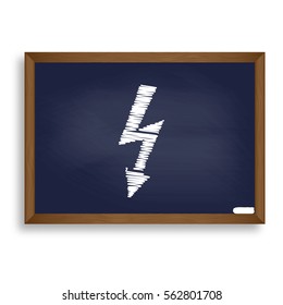 High voltage danger sign. White chalk icon on blue school board with shadow as background. Isolated.