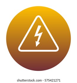 High voltage danger sign. White icon in circle with golden gradient as background. Isolated.
