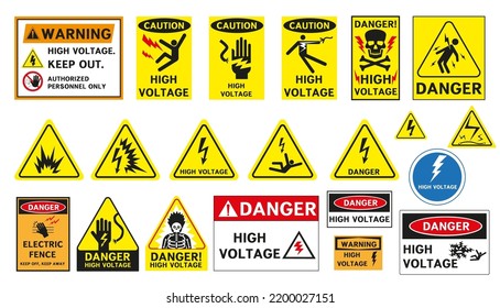 High voltage danger signs. Vector graphics.