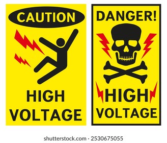 High voltage danger signs. Warning signs about the danger of electric shock. Electric shock sign. EPS 10.