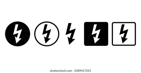high voltage danger symbol icon vector design simple black white color illustration sets