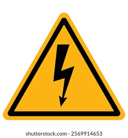 High voltage danger warning sign. Triangular yellow sign with black border and lightning bolt symbol with isolated background.