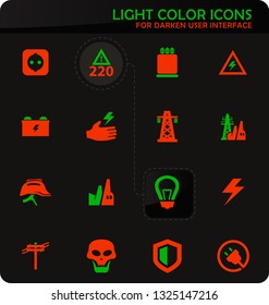 High voltage easy color vector icons on dark background for user interface design