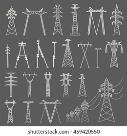 High voltage electric line pylon. Icon set suitable for creating infographics. web site content etc. Vector illustration