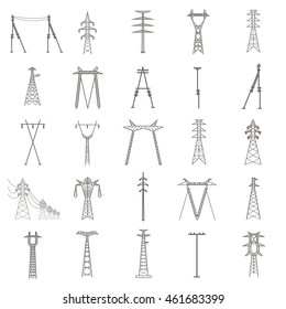 High voltage electric line pylon, pole network. Isolated icon set suitable for creating infographics. web site content etc. Vector illustration