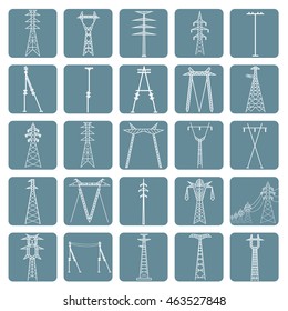 High voltage electric line pylon. Icon set suitable for creating infographics. web site content etc. Vector illustration