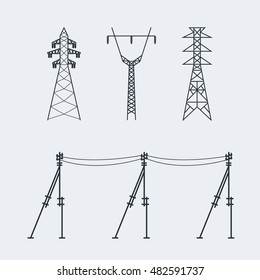 High voltage electric line pylon. Icon set suitable for creating infographics. web site content etc. Vector illustration