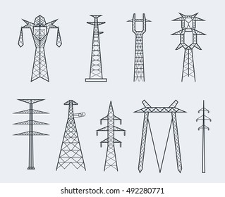 High voltage electric line pylon. Icon set suitable for creating infographics. web site content etc. Vector illustration