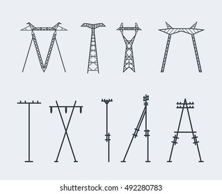 High voltage electric line pylon. Icon set suitable for creating infographics. web site content etc. Vector illustration