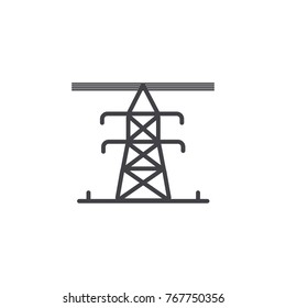 High voltage electric line pylon icon on white background