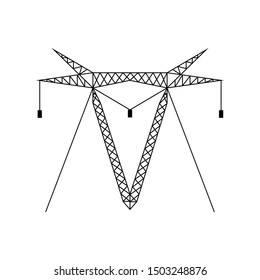 High voltage electric pylon icon. Power line symbol. Electric power line tower pictogram.  Vector illustration