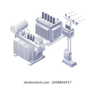 High voltage electrical equipment technology infographics flat isometric 3d illustration