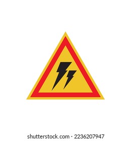 High voltage electrical hazard sign. Vector sign of a yellow triangle with a lightning bolt in the middle.