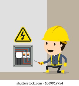 High Voltage Electrical Maintenance Checks, Vector Illustration, Safety And Accident, Industrial Safety Cartoon