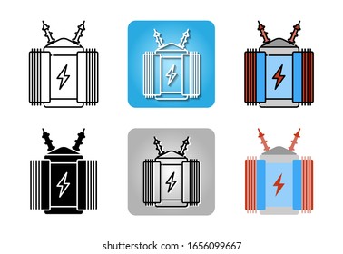 High voltage electrical transformer icon set isolated on white background for web design