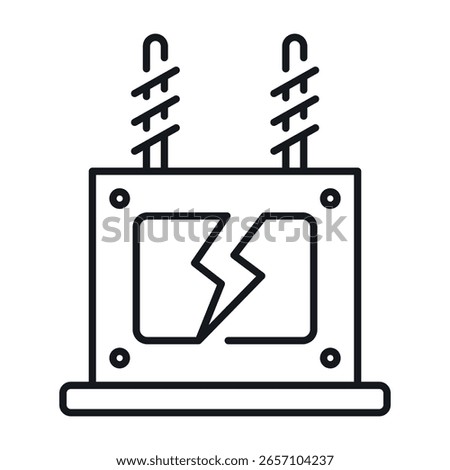 High voltage electrical transformer icon, isolated on white background, ideal for energy and utilities related projects.