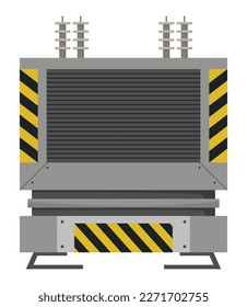 High voltage electrical transformer and isolator. Energy substation. Power supply icon isolated on white background for web design. Flat cartoon illustration