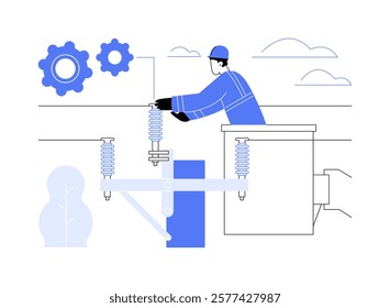 High voltage electrician isolated cartoon vector illustrations. Professional high voltage electrical repairing power line, household maintenance, dangerous profession vector cartoon.